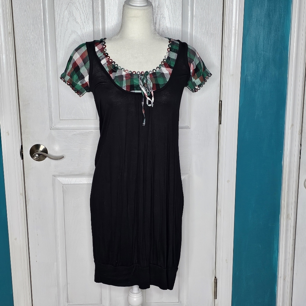 Kensie Black Dress with Plaid Accents